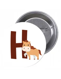 Przypinki buttony LITERKI DLA DZIECI  - H  znaczki badziki z grafiką