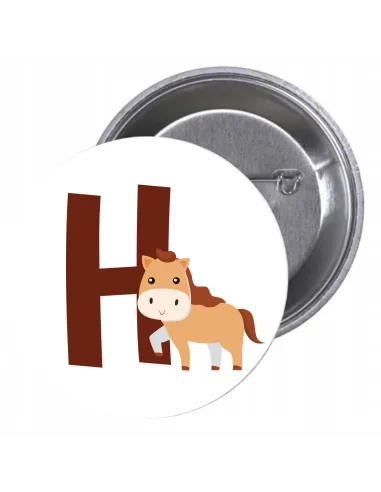 Przypinki buttony LITERKI DLA DZIECI  - H  znaczki badziki z grafiką