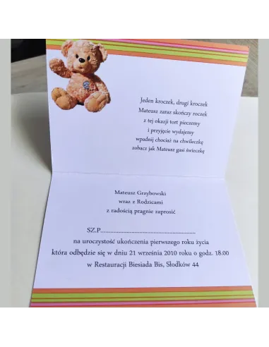 Personalizowane zaproszenie urodzinowe na roczek PROJEKT GRATIS