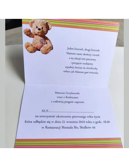 Personalizowane zaproszenie urodzinowe na roczek PROJEKT GRATIS