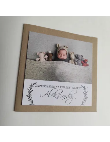 Personalizowane zaproszenie na chrzciny eko papier boho PROJEKT GRATIS