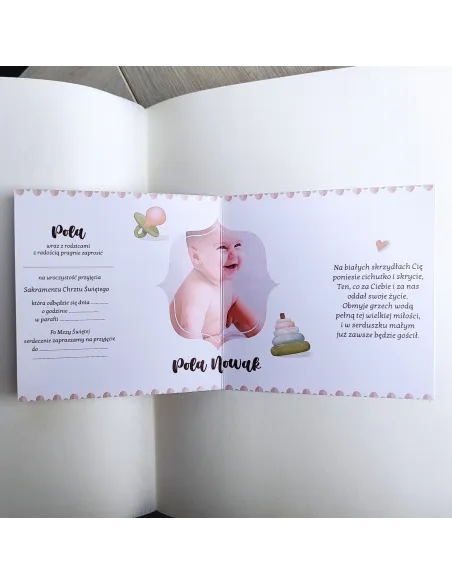 Personalizowane zaproszenie na chrzciny ze zdjęciem PROJEKT GRATIS