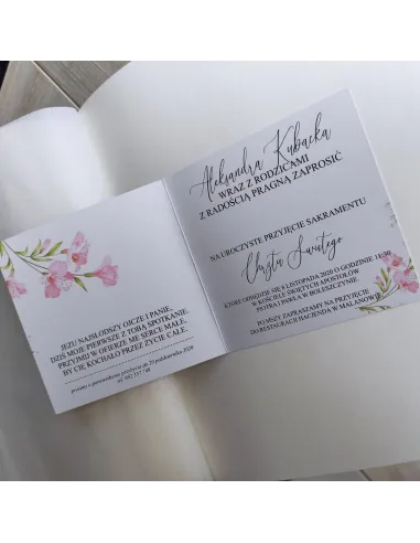 Personalizowane zaproszenie na chrzciny ze zdjęciem motyw kwiatowy PROJEKT GRATIS