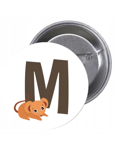 Przypinki buttony LITERKI DLA DZIECI  - M znaczki badziki z grafiką