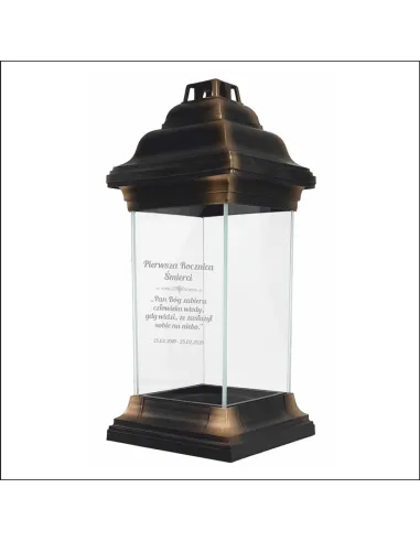 Personalizowany znicz kapliczka z grawerem PIERWSZA ROCZNICA ŚMIERCI TWÓJ NAPIS