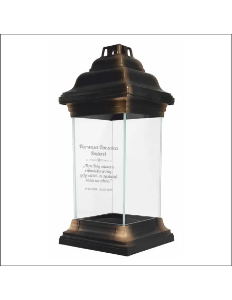 Personalizowany znicz kapliczka z grawerem PIERWSZA ROCZNICA ŚMIERCI TWÓJ NAPIS