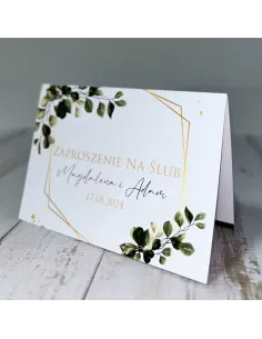 Personalizowane zaproszenie na Ślub Wesele zielone liście motyw roślinny