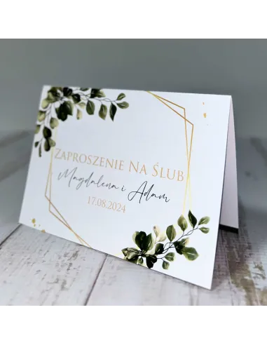 Personalizowane zaproszenie na Ślub Wesele zielone liście motyw roślinny