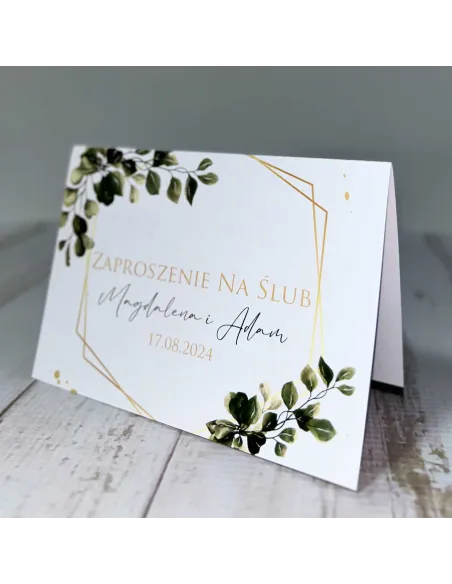 Personalizowane zaproszenie na Ślub Wesele zielone liście motyw roślinny