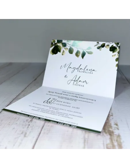 Personalizowane zaproszenie na Ślub Wesele zielone liście motyw roślinny