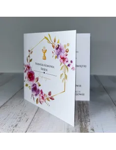 Zaproszenie na pierwszą komunię świętą zaproszenia komunijne motyw kwiatowy personalizacja + PROJEKT GRATIS