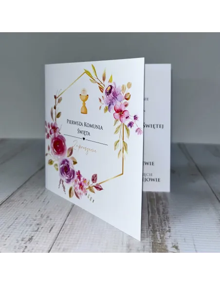 Zaproszenie na pierwszą komunię świętą zaproszenia komunijne motyw kwiatowy personalizacja + PROJEKT GRATIS