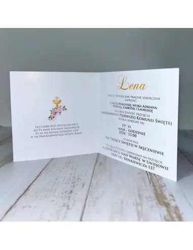 Zaproszenie na pierwszą komunię świętą zaproszenia komunijne motyw kwiatowy personalizacja + PROJEKT GRATIS