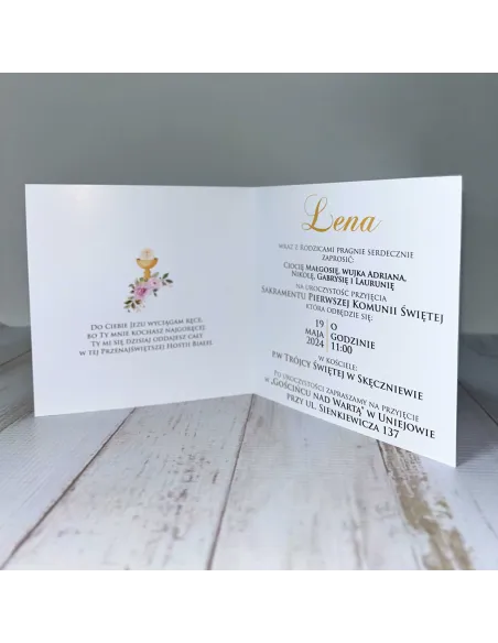 Zaproszenie na pierwszą komunię świętą zaproszenia komunijne motyw kwiatowy personalizacja + PROJEKT GRATIS