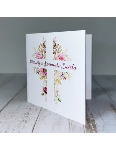 Eleganckie Zaproszenie na pierwszą komunię świętą zaproszenia komunijne motyw kwiatowy personalizacja + PROJEKT GRATIS