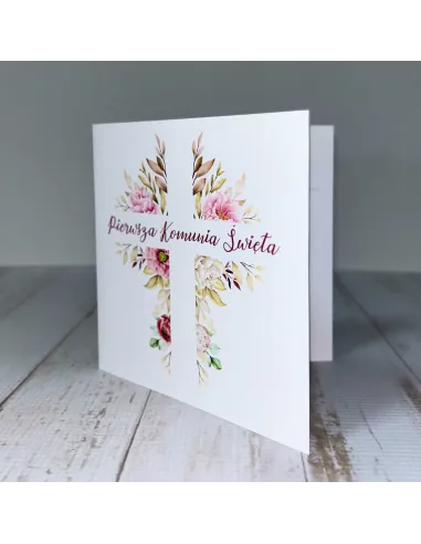 Eleganckie Zaproszenie na pierwszą komunię świętą zaproszenia komunijne motyw kwiatowy personalizacja + PROJEKT GRATIS