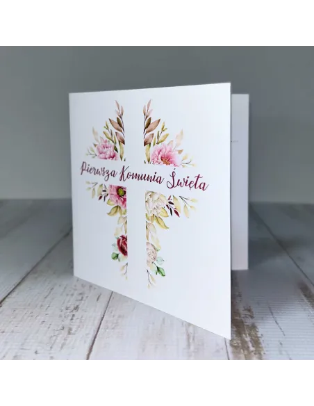 Eleganckie Zaproszenie na pierwszą komunię świętą zaproszenia komunijne motyw kwiatowy personalizacja + PROJEKT GRATIS