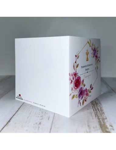 Zaproszenie na pierwszą komunię świętą zaproszenia komunijne motyw kwiatowy personalizacja + PROJEKT GRATIS