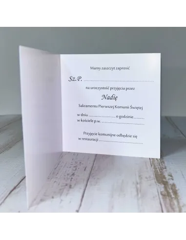 Eleganckie Zaproszenie na pierwszą komunię świętą zaproszenia komunijne motyw kwiatowy personalizacja + PROJEKT GRATIS