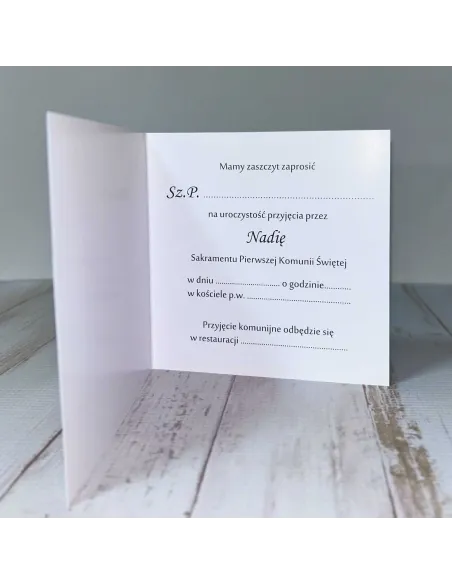 Eleganckie Zaproszenie na pierwszą komunię świętą zaproszenia komunijne motyw kwiatowy personalizacja + PROJEKT GRATIS
