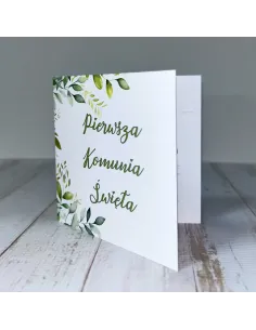 Eleganckie Zaproszenie na pierwszą komunię świętą zaproszenia komunijne motyw roślinny personalizacja PROJEKT GRATIS