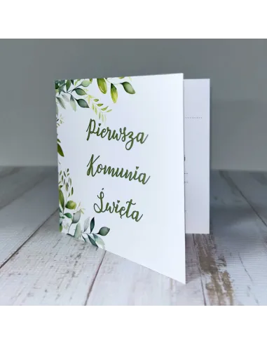 Eleganckie Zaproszenie na pierwszą komunię świętą zaproszenia komunijne motyw roślinny personalizacja PROJEKT GRATIS