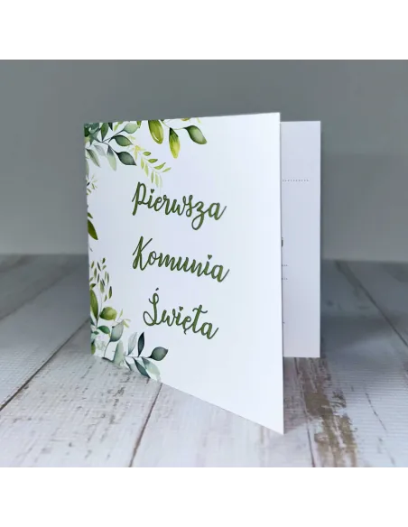 Eleganckie Zaproszenie na pierwszą komunię świętą zaproszenia komunijne motyw roślinny personalizacja PROJEKT GRATIS