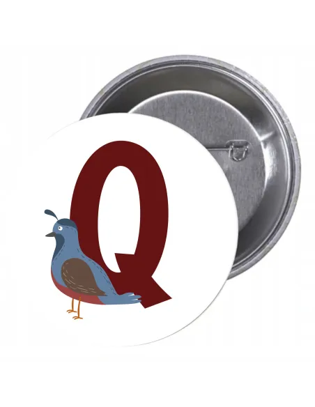 Przypinki buttony LITERKI DLA DZIECI  - Q znaczki badziki z grafiką