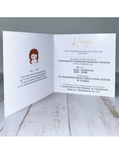 Eleganckie Zaproszenie na pierwszą komunię świętą zaproszenia komunijne personalizacja PROJEKT GRATIS