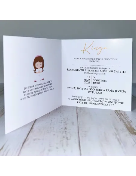 Eleganckie Zaproszenie na pierwszą komunię świętą zaproszenia komunijne personalizacja PROJEKT GRATIS