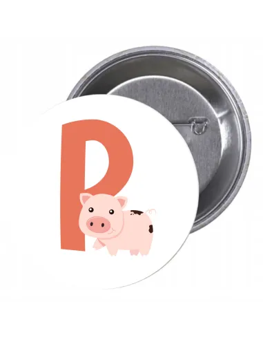 Przypinki buttony LITERKI DLA DZIECI  - P znaczki badziki z grafiką