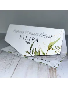 Eleganckie Zaproszenie na pierwszą komunię świętą zaproszenia komunijne personalizacjaliście boho PROJEKT GRATIS