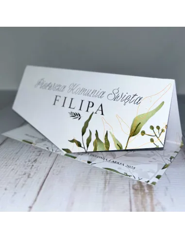 Eleganckie Zaproszenie na pierwszą komunię świętą zaproszenia komunijne personalizacjaliście boho PROJEKT GRATIS
