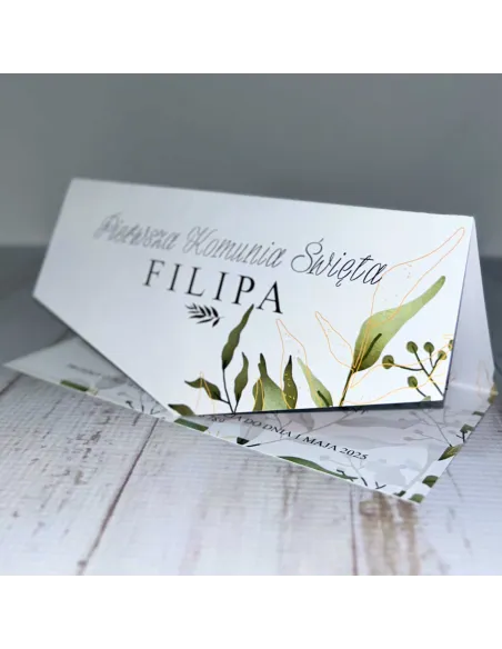 Eleganckie Zaproszenie na pierwszą komunię świętą zaproszenia komunijne personalizacjaliście boho PROJEKT GRATIS