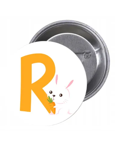 Przypinki buttony LITERKI DLA DZIECI  - R znaczki badziki z grafiką