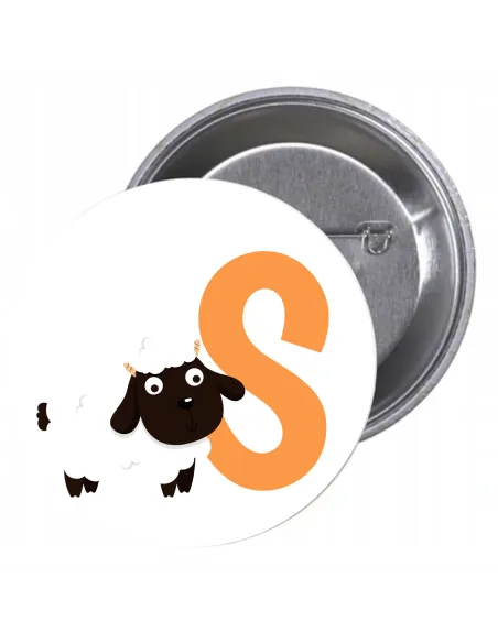 Przypinki buttony LITERKI DLA DZIECI  - S znaczki badziki z grafiką