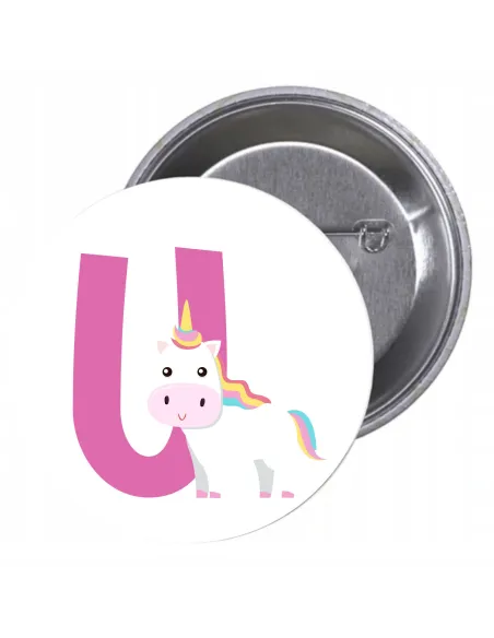 Przypinki buttony LITERKI DLA DZIECI  - U znaczki badziki z grafiką