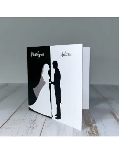 Eleganckie Personalizowane zaproszenie na Ślub Wesele zaproszenia ślubne czarno białe para młoda