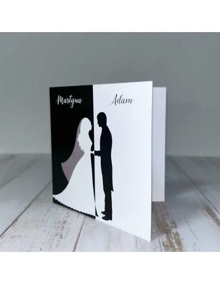 Eleganckie Personalizowane zaproszenie na Ślub Wesele zaproszenia ślubne czarno białe para młoda