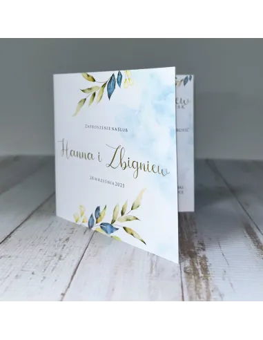 Eleganckie Personalizowane zaproszenie na Ślub Wesele zaproszenia ślubne błękit liście