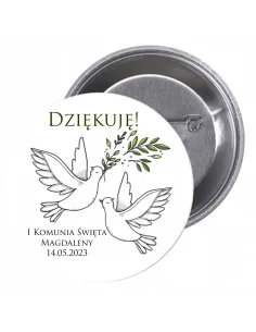 Przypinki buttony  DZIĘKUJE!  I KOMUNIA ŚWIĘTA MAGDALENY znaczki badziki z grafiką