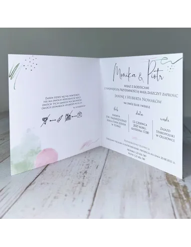 Eleganckie Personalizowane zaproszenie na Ślub Wesele zaproszenia ślubne zielono różowe