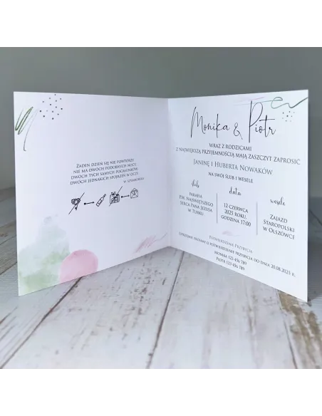 Eleganckie Personalizowane zaproszenie na Ślub Wesele zaproszenia ślubne zielono różowe