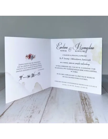 Eleganckie Personalizowane zaproszenie na Ślub Wesele zaproszenia ślubne motyw kwiatowy PROJEKT GRATIS