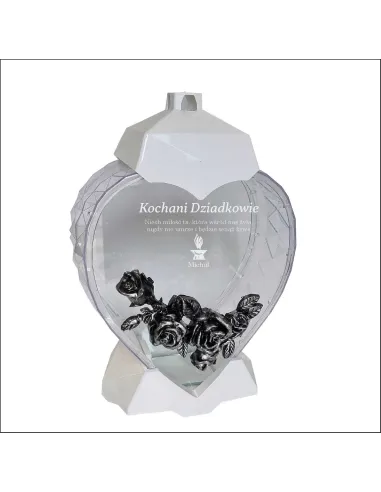 EKSKLUZYWNY ZNICZ kształt SERCE biały personalizowany GRAWER dla dziadków