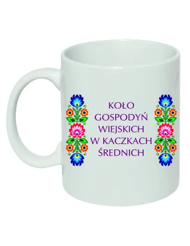 Kubek ceramiczny KGW Koło Gospodyń Wiejskich z nadrukiem twoją nazwą logo