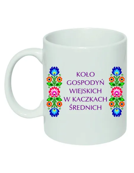 Kubek ceramiczny KGW Koło Gospodyń Wiejskich z nadrukiem twoją nazwą logo