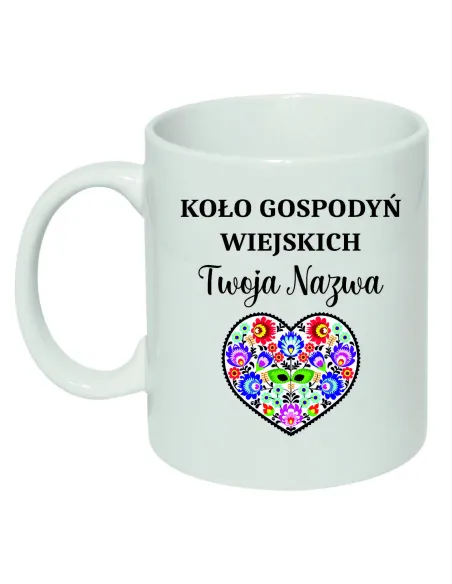 Kubek ceramiczny KGW Koło Gospodyń Wiejskich z nadrukiem twoją nazwą logo