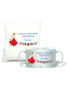 Zestaw PODUSZKA i KUBEK z nadrukiem KGW koło gospodyń wiejskich TWÓJ NAPIS
