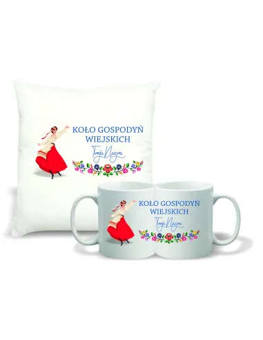 Zestaw PODUSZKA i KUBEK z nadrukiem KGW koło gospodyń wiejskich TWÓJ NAPIS